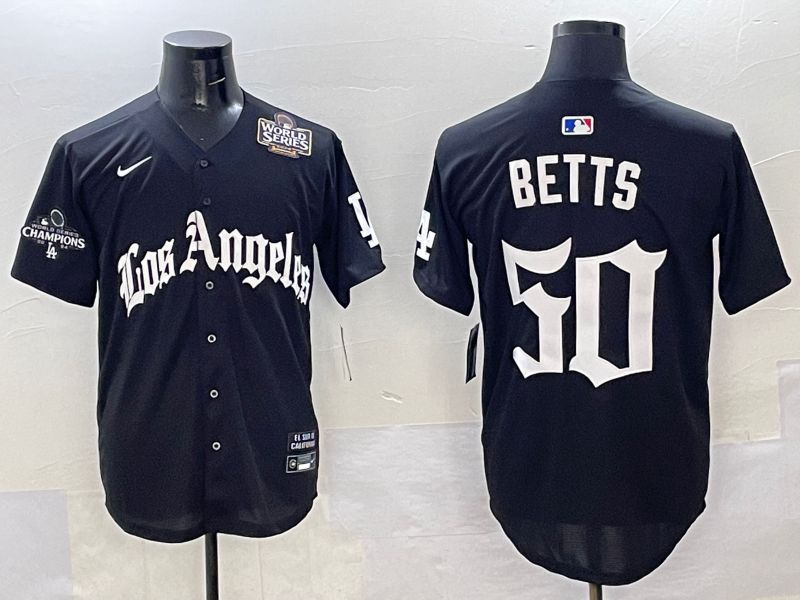 Men Los Angeles Dodgers #50 Betts Black Five generations Joint Name 2025 Nike MLB Jersey style 38->los angeles dodgers->MLB Jersey